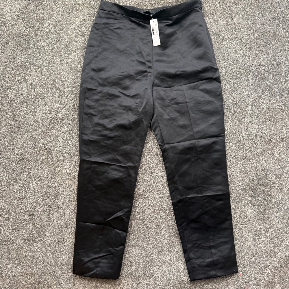 J.Crew Womens Black Satin High Rise Tapered Trouser Pants AE597 Size 6